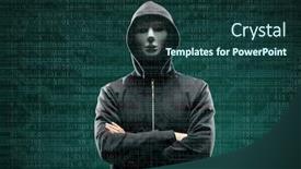  Presentation with computer viruses - Beautiful presentation theme featuring anonymous-computer-hacker-over-abstract backdrop and a tawny brown colored foreground