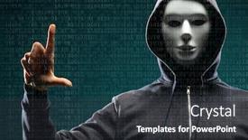  Presentation with anonymous - Amazing slide deck having anonymous-computer-hacker-over-abstract backdrop and a dark gray colored foreground