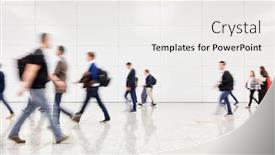  Presentation with fair trade - Theme consisting of anonymous-crowd-goes-by-trade background and a white colored foreground