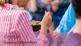  Presentation with anonymous - Presentation theme having anonymous-female-in-striped-shirt background and a coral colored foreground