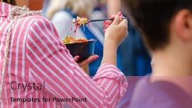  Presentation with anonymous - PPT theme with anonymous-female-in-striped-shirt background and a coral colored foreground