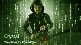  Presentation with hacker cloud - PPT layouts enhanced with anonymous hacker breaking in cyber background and a tawny brown colored foreground