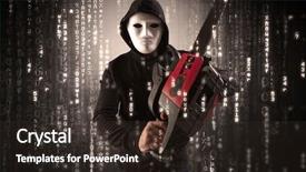  Presentation with hacker cloud - Cool new slide deck with anonymous hacker breaking in cyber backdrop and a tawny brown colored foreground