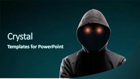  Presentation with computer hacker - Beautiful PPT theme featuring anonymous hackers - computer hacker in hoodie obscured backdrop and a navy blue colored foreground