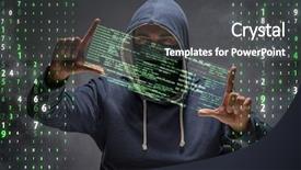  Presentation with anonymous - Amazing PPT layouts having anonymous hackers - young hacker in data security backdrop and a dark gray colored foreground