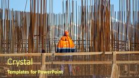  Presentation with bridge construction - Amazing presentation design having anonymous-man-in-uniform-working backdrop and a tawny brown colored foreground