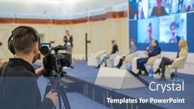  Presentation with video conference - Presentation theme featuring anonymous-man-recording-video background and a  colored foreground