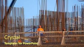  Presentation with bridge construction - Slide deck having anonymous-men-in-uniform-working background and a tawny brown colored foreground