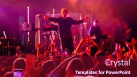  Presentation with illumination - PPT theme featuring anonymous-people-raising-arms background and a violet colored foreground