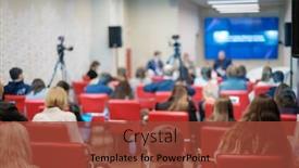  Presentation with speakers - Slides consisting of anonymous-people-sitting-on-chairs background and a tawny brown colored foreground