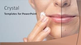  Presentation with anonymous - Presentation with anonymous woman applying face cream studio beauty skin care concept background and a lemonade colored foreground