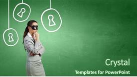  Presentation with anonymous - PPT theme featuring anonymous woman in mask background and a ocean colored foreground