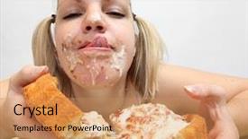  Presentation with bulimia - Cool new PPT theme with anorexia - girl greedy eats sweet pie backdrop and a coral colored foreground