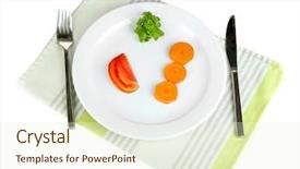  Presentation with food plate starter or entree - Audience pleasing presentation theme consisting of anorexia - small portion of food backdrop and a cream colored foreground