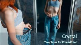  Presentation with weight loss - Slide set featuring anorexia - thin woman tries on big background and a ocean colored foreground