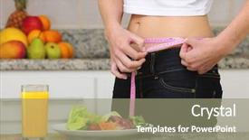  Presentation with ready to eat salad - Presentation design consisting of anorexia - woman eating salad and fruits background and a gray colored foreground