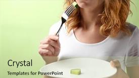  Presentation with med diet - Presentation theme featuring anorexia nervosa - woman on diet eating cucumber background and a soft green colored foreground