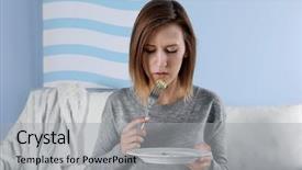  Presentation with eating disorder - Cool new slide deck with anorexia nervosa - young depressed girl with eating backdrop and a light gray colored foreground