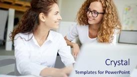  Presentation with curly hair - Cool new PPT theme with another during conversation at meeting backdrop and a  colored foreground