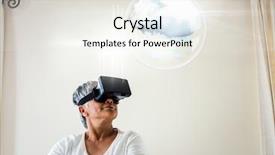  Presentation with older woman - Beautiful slide deck featuring ans - digital composite of older woman backdrop and a sky blue colored foreground