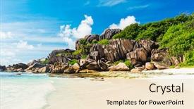  Presentation with black and white shapes - PPT theme featuring anse la digue island seychelles background and a lemonade colored foreground