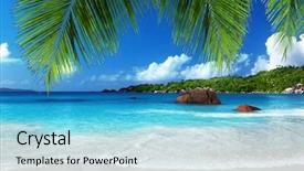  Presentation with island - Cool new presentation theme with sand green leaves - anse lazio beach at praslin backdrop and a light blue colored foreground
