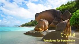  Presentation with beach rocks - PPT theme featuring anse-source-d-argent-beach background and a tawny brown colored foreground