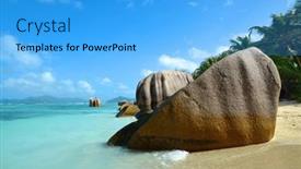  Presentation with beach rocks - Slide set with anse-source-d-argent-beach background and a light blue colored foreground