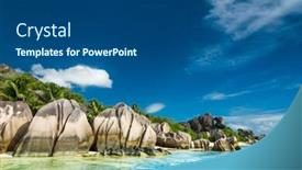  Presentation with turquoise beach - Slide deck featuring anse sous d'argent beach with granite boulders and turquoise sea background and a dark gray colored foreground