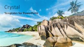  Presentation with turquoise beach - Presentation design featuring anse sous d'argent beach with granite boulders and turquoise sea background and a teal colored foreground