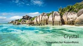  Presentation with turquoise beach - PPT theme featuring anse sous d'argent beach with granite boulders and turquoise sea background and a mint green colored foreground