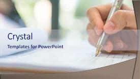  Presentation with nurse application - Presentation theme with answer documents - hand with pen over application background and a sky blue colored foreground