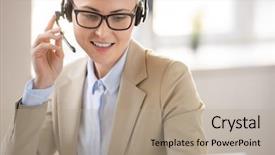  Presentation with call center - Colorful slide deck enhanced with answering call using hands-free backdrop and a mint green colored foreground