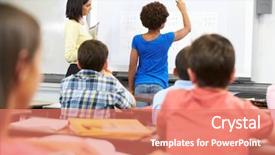  Presentation with student writing - PPT theme having answering question - female student writing answer background and a coral colored foreground