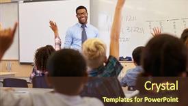  Presentation with hand sanitizer kids - PPT theme featuring answering question - kids raising hands to answer background and a tawny brown colored foreground