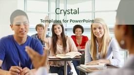  Presentation with multi racial - PPT theme featuring answering question - multi racial teenage pupils background and a sky blue colored foreground