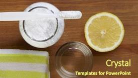  Presentation with tooth brush - Slide deck enhanced with antacids - top view of baking soda background and a  colored foreground