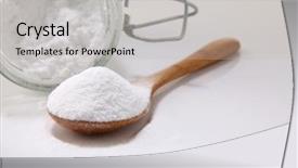  Presentation with baking soda - Beautiful presentation design featuring antacids - wooden spoon full of baking backdrop and a light gray colored foreground