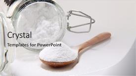  Presentation with baking soda - Presentation theme featuring antacids - wooden spoon full of baking background and a light gray colored foreground