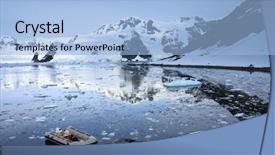  Presentation with antarctic - PPT theme consisting of antarctica ship - boat in antarctic waters mountains background and a  colored foreground