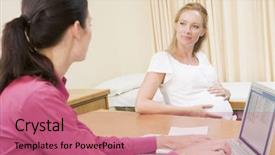  Presentation with pregnant woman doctor - Colorful slides enhanced with antenatal care - doctor with laptop and pregnant backdrop and a coral colored foreground