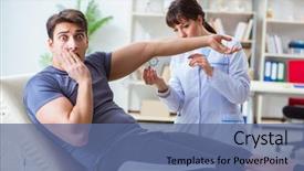  Presentation with joint - Presentation design consisting of anthropometry - doctor checking patients joint flexibility background and a  colored foreground