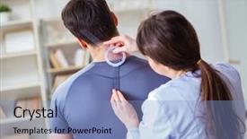  Presentation with patients - Beautiful PPT layouts featuring anthropometry - doctor checking patients joint flexibility backdrop and a  colored foreground