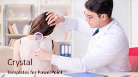  Presentation with patients - Presentation design consisting of anthropometry - doctor checking patients joint flexibility background and a  colored foreground
