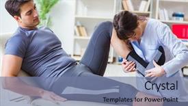  Presentation with patients - Presentation theme consisting of anthropometry - doctor checking patients joint flexibility background and a seafoam green colored foreground