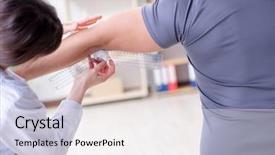  Presentation with joint - Beautiful PPT layouts featuring anthropometry - doctor checking patients joint flexibility backdrop and a  colored foreground
