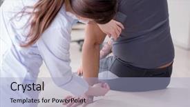  Presentation with patients - Presentation theme having anthropometry - doctor checking patients joint flexibility background and a  colored foreground