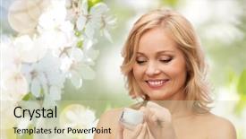  Presentation with cosmetics beauty - PPT theme consisting of anti aging - beauty people skincare and cosmetics background and a soft green colored foreground
