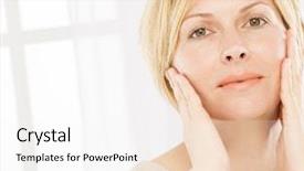  Presentation with anti aging - Amazing slide set having anti aging - forty years woman face backdrop and a white colored foreground