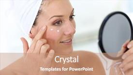  Presentation with middle ages portrait - Presentation design with anti aging - middle-aged woman in bathroom looking background and a coral colored foreground